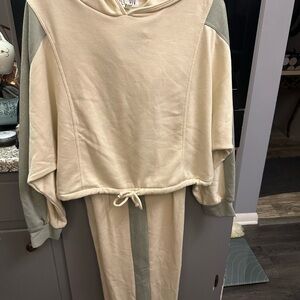 Cream & Sage Drawstring Track Jogger Set